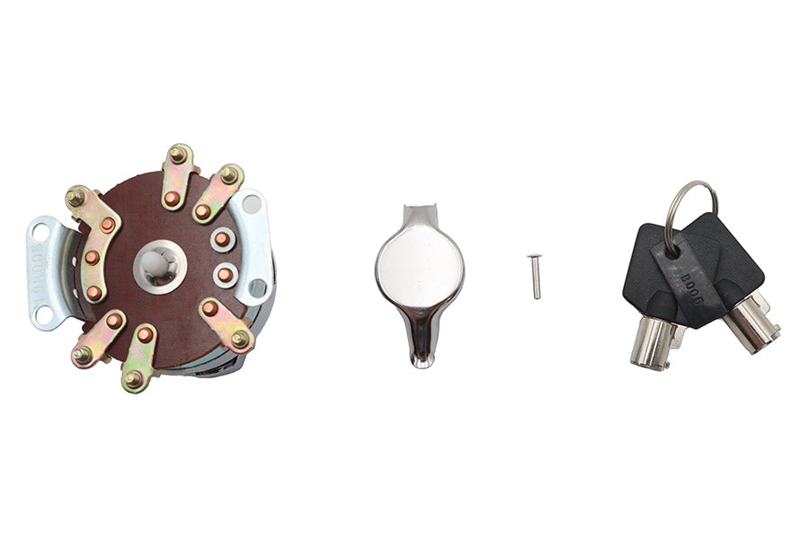 Volt Tech Fat Bob 6 Post Ignition Switch with Chrome Skull for Harley Davidson FL 1973-1982