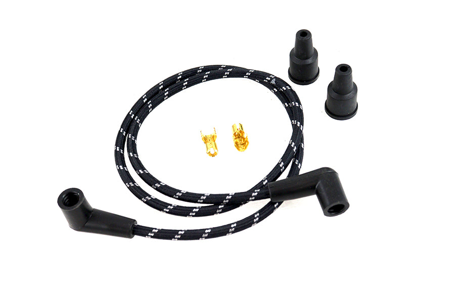 Volt Tech Universal 7mm Braided Spark Plug Wire Kit with Black and White Tracer Wire