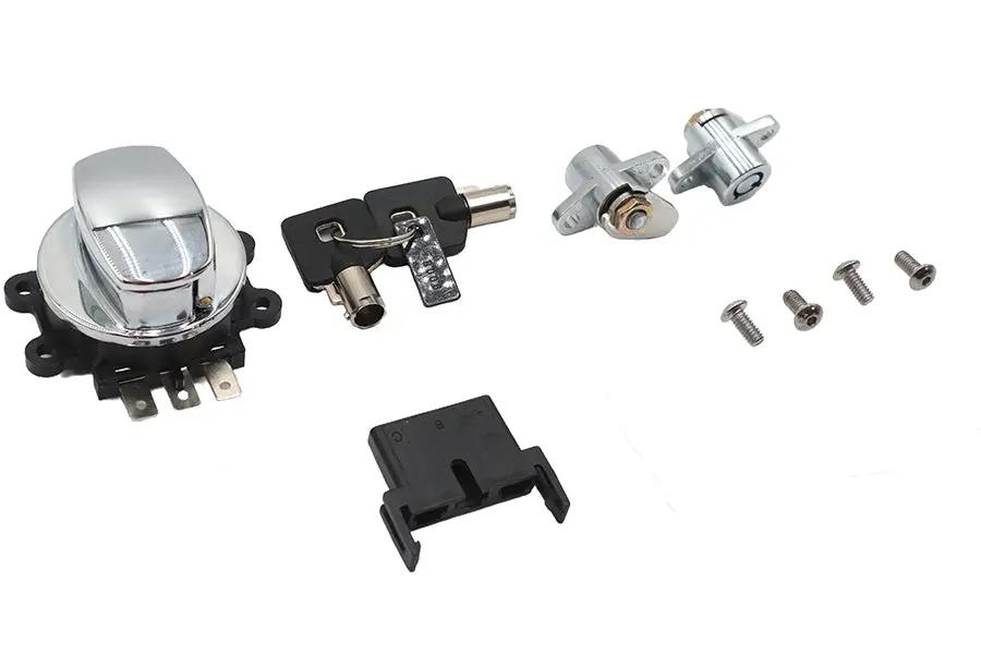 Volt Tech Side Hinge Ignition Switch and Saddlebag Lock Kit Chrome for Harley Davidson FLHR by Volt Tech