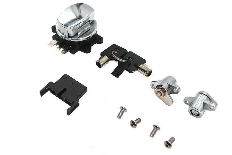 Volt Tech Side Hinge Ignition Switch and Saddlebag Lock Kit Chrome for Harley Davidson FLHR by Volt Tech