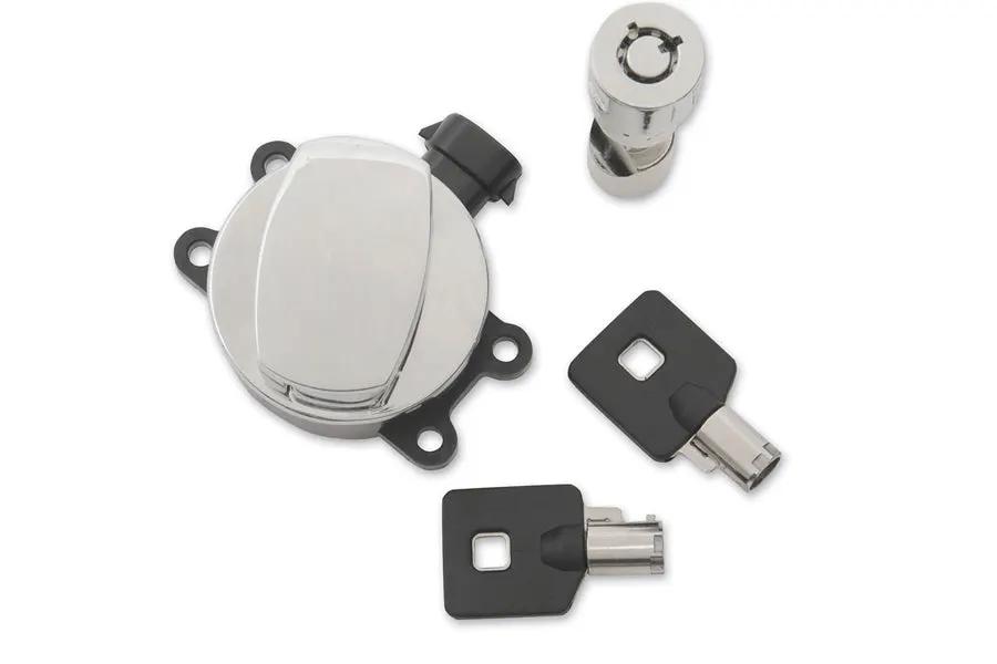 Volt Tech Side Hinge Ignition Switch with Fork Lock - Chrome Finish for Harley Davidson FLS and FLST Models (Part #78405) by Volt Tech
