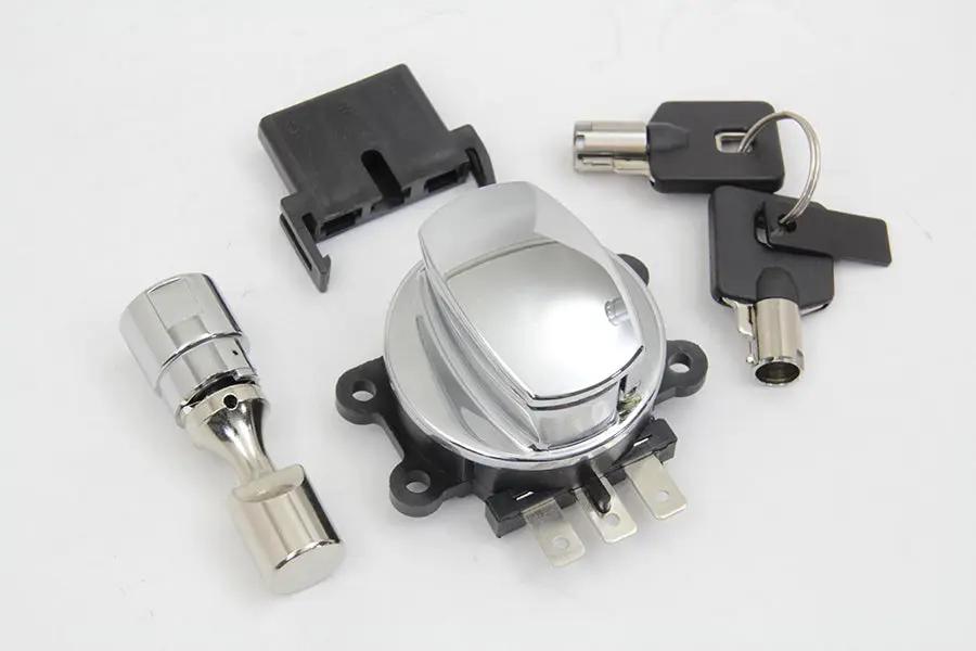 Volt Tech Hinge Ignition Switch Chrome with Round Key and Extra Fork Lock for Harley Davidson FXDWG & FXST by Volt Tech