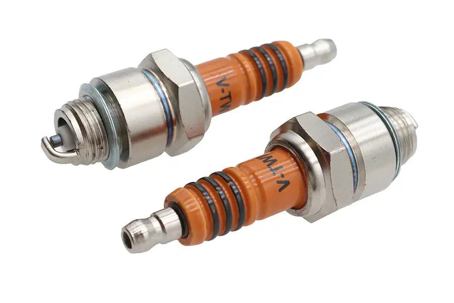 Volt Tech White V-Twin Logo Short Reach Spark Plug Set for Harley Davidson FL 1948-1957 by Volt Tech