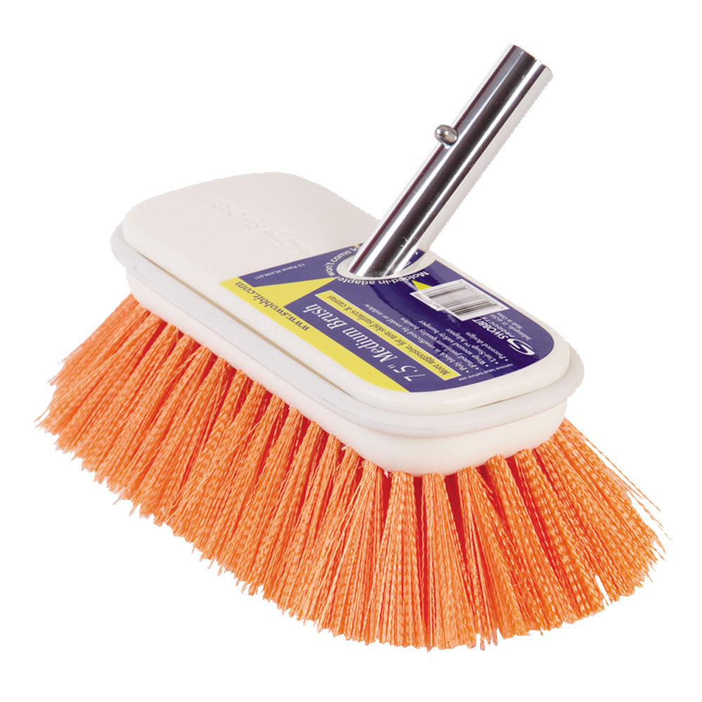 Swobbit 7.5-inch Medium Brush - Orange for Teak, Non-Skid, and Delicate Surfaces