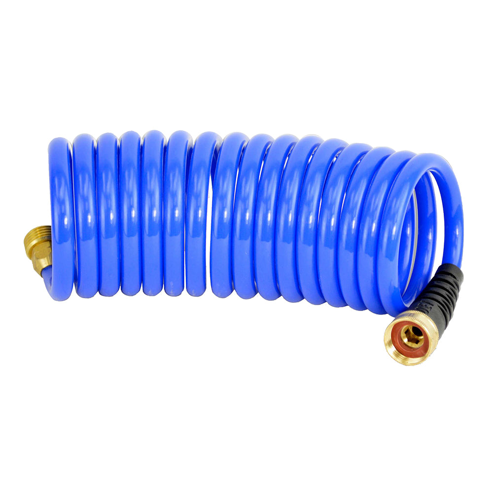 HoseCoil 15' Blue Self Coiling Garden Hose with Brass Connectors (Part #HS1500HP)