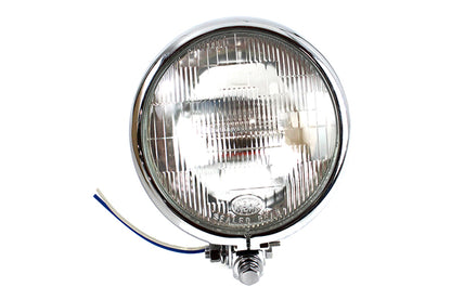 V-Twin 5-3/4 Inch Round Headlamp Assembly Chrome - Decorative Motorcycle Headlamp with Indicator Bulb and Mounting Hardware