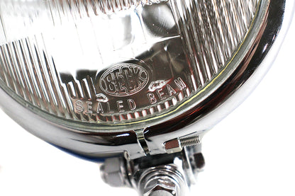 V-Twin 5-3/4 Inch Round Headlamp Assembly Chrome - Decorative Motorcycle Headlamp with Indicator Bulb and Mounting Hardware