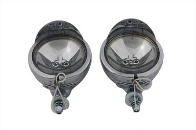 V-Twin 70243V 4-1/2 Inch Chrome Spotlamp Set with Visor for Harley Davidson FL Models