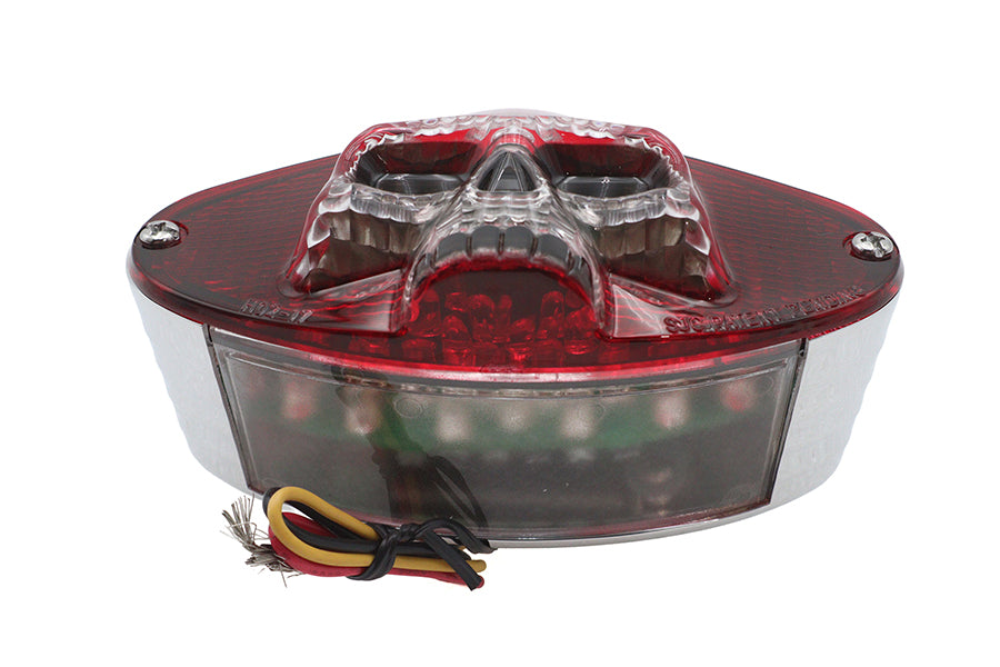 Wyatt Gatling Chrome Cateye LED Tail Lamp Skull Style - Show or Decorative Use Only