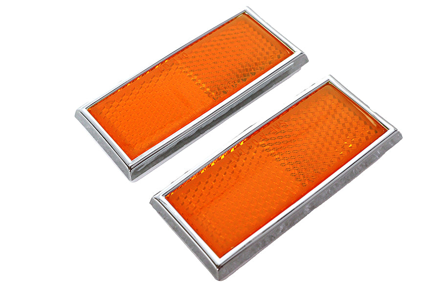 V-Twin 410-3100 Front Amber Reflector Set with Chrome Frame for Harley Davidson Fx (1972-1981)