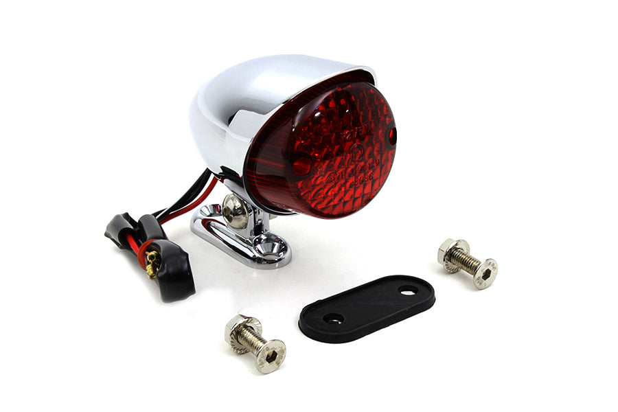 Wyatt Gatling Chrome Bullet Style Tail Lamp with License Plate Illumination and Wiring Kit
