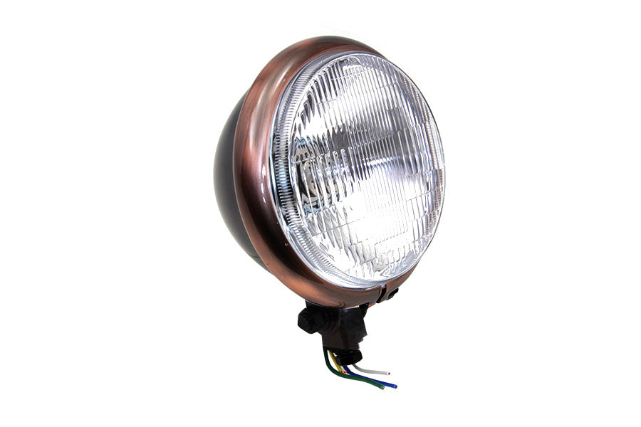 Wyatt Gatling 5-3/4 Inch Black Headlamp with Copper Plated Rim - Part Number 20-6002BBRHD
