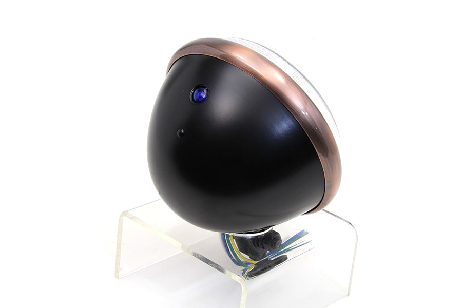 Wyatt Gatling 5-3/4 Inch Black Headlamp with Copper Plated Rim - Part Number 20-6002BBRHD