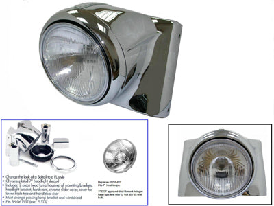 Wyatt Gatling Chrome 7 Inch Headlamp Cowl Kit for Harley Davidson Heritage Softail and Fat Boy Models