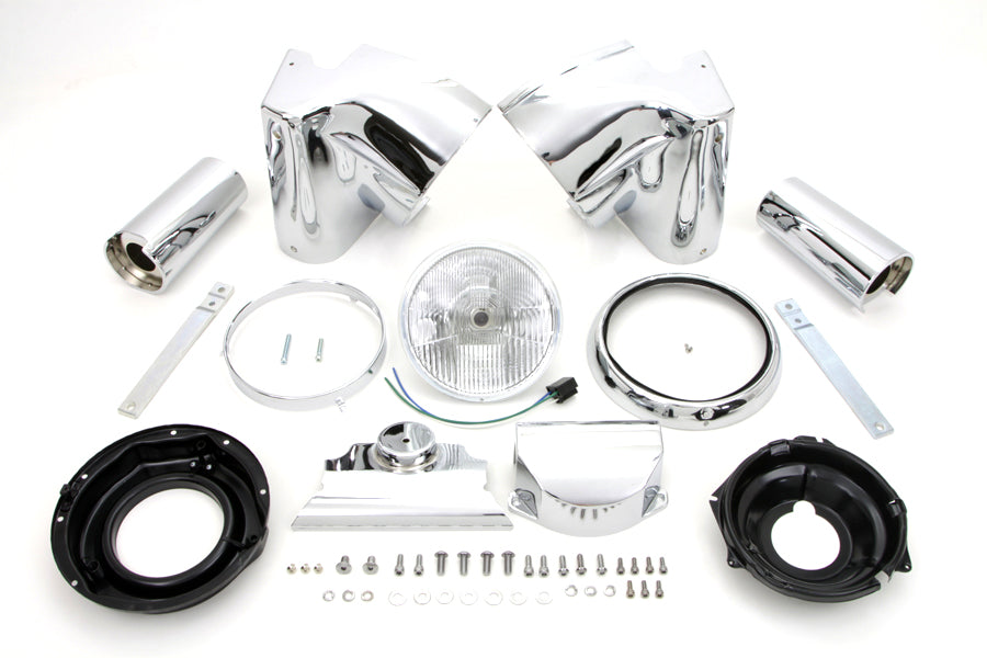 Wyatt Gatling Chrome 7 Inch Headlamp Cowl Kit for Harley Davidson Heritage Softail and Fat Boy Models