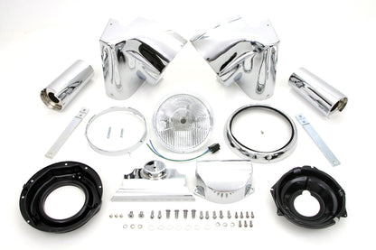 Wyatt Gatling Chrome 7 Inch Headlamp Cowl Kit for Harley Davidson Heritage Softail and Fat Boy Models
