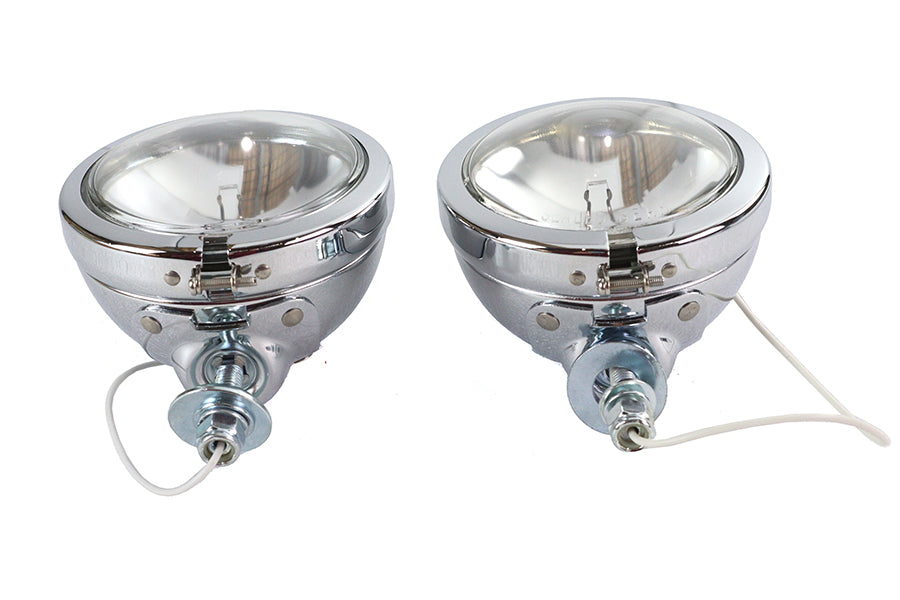 V-Twin Replica Chrome Guide Spotlamp Set 12 Volt for Harley Davidson FL Models