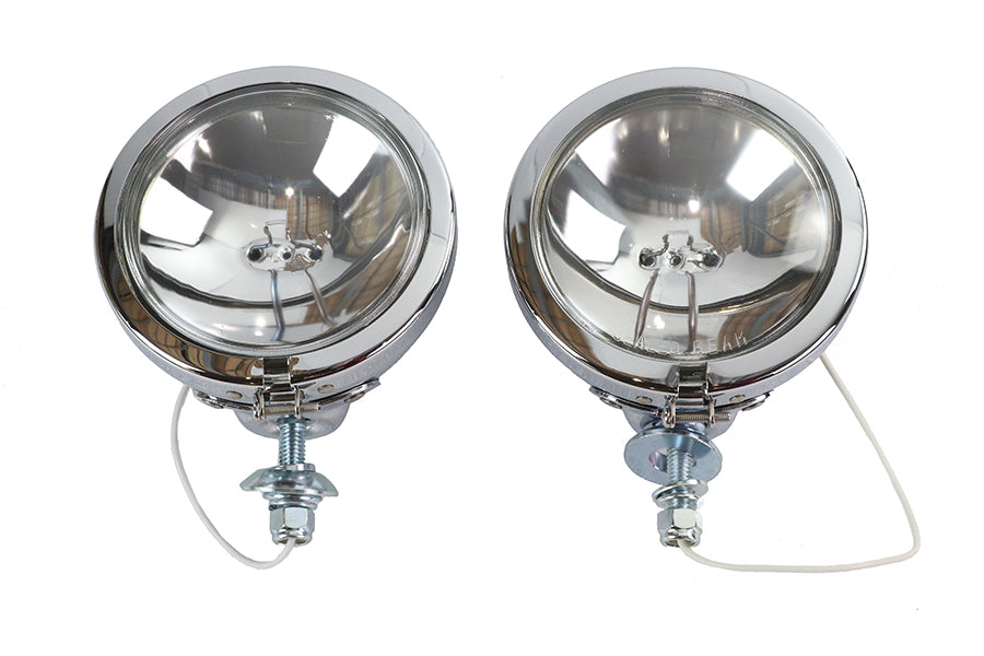 V-Twin Replica Chrome Guide Spotlamp Set 12 Volt for Harley Davidson FL Models