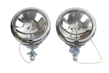 V-Twin Replica Chrome Guide Spotlamp Set 12 Volt for Harley Davidson FL Models