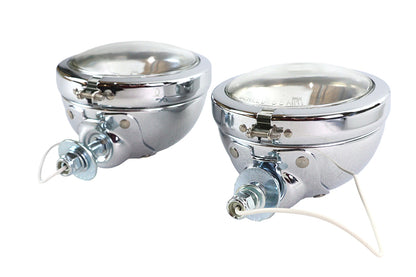 V-Twin Replica Chrome Guide Spotlamp Set 12 Volt for Harley Davidson FL Models