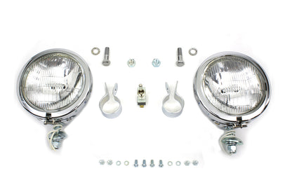 V-Twin 12 Volt 4-1/2 Inch Chrome Spotlamp Kit with Mounting for 1-1/4 Inch Front Engine Bar