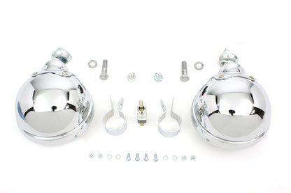 V-Twin 12 Volt 4-1/2 Inch Chrome Spotlamp Kit with Mounting for 1-1/4 Inch Front Engine Bar