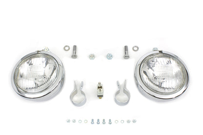 V-Twin 12 Volt 4-1/2 Inch Chrome Spotlamp Kit with Mounting for 1-1/4 Inch Front Engine Bar