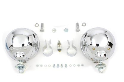 V-Twin 12 Volt 4-1/2 Inch Chrome Spotlamp Kit with Mounting for 1-1/4 Inch Front Engine Bar