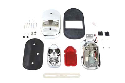 V-Twin Chrome Tombstone Tail Lamp Kit with Skull Grill for Harley Davidson Fx (1973-1982)