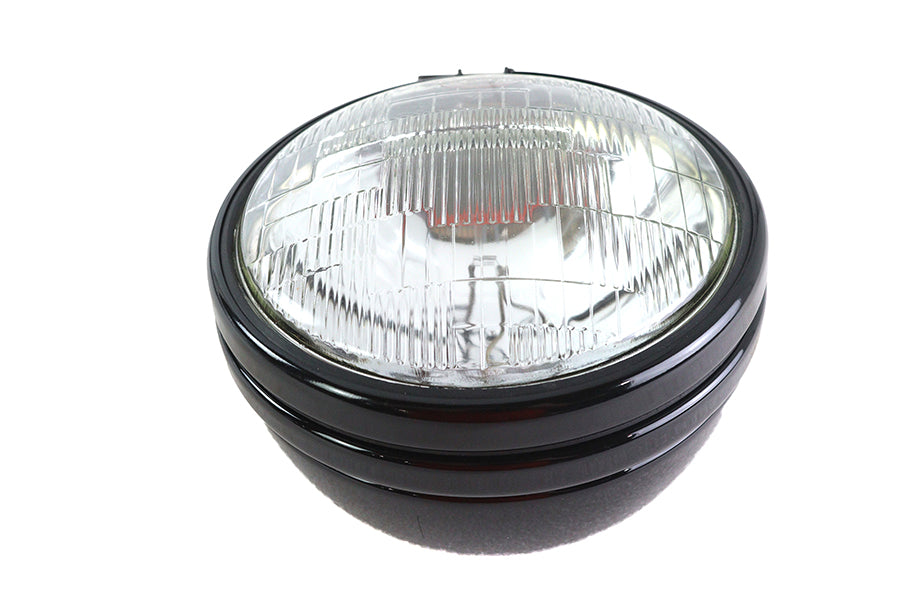 V-Twin Replica 5-3/4 Inch Round Black Headlamp for Harley Davidson Models