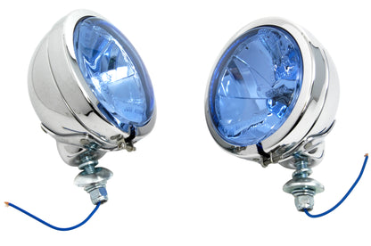 Wyatt Gatling H-3 Spotlamp Set with Blue Lens for Harley Davidson FL 1964-1973
