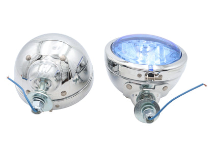 Wyatt Gatling H-3 Spotlamp Set with Blue Lens for Harley Davidson FL 1964-1973