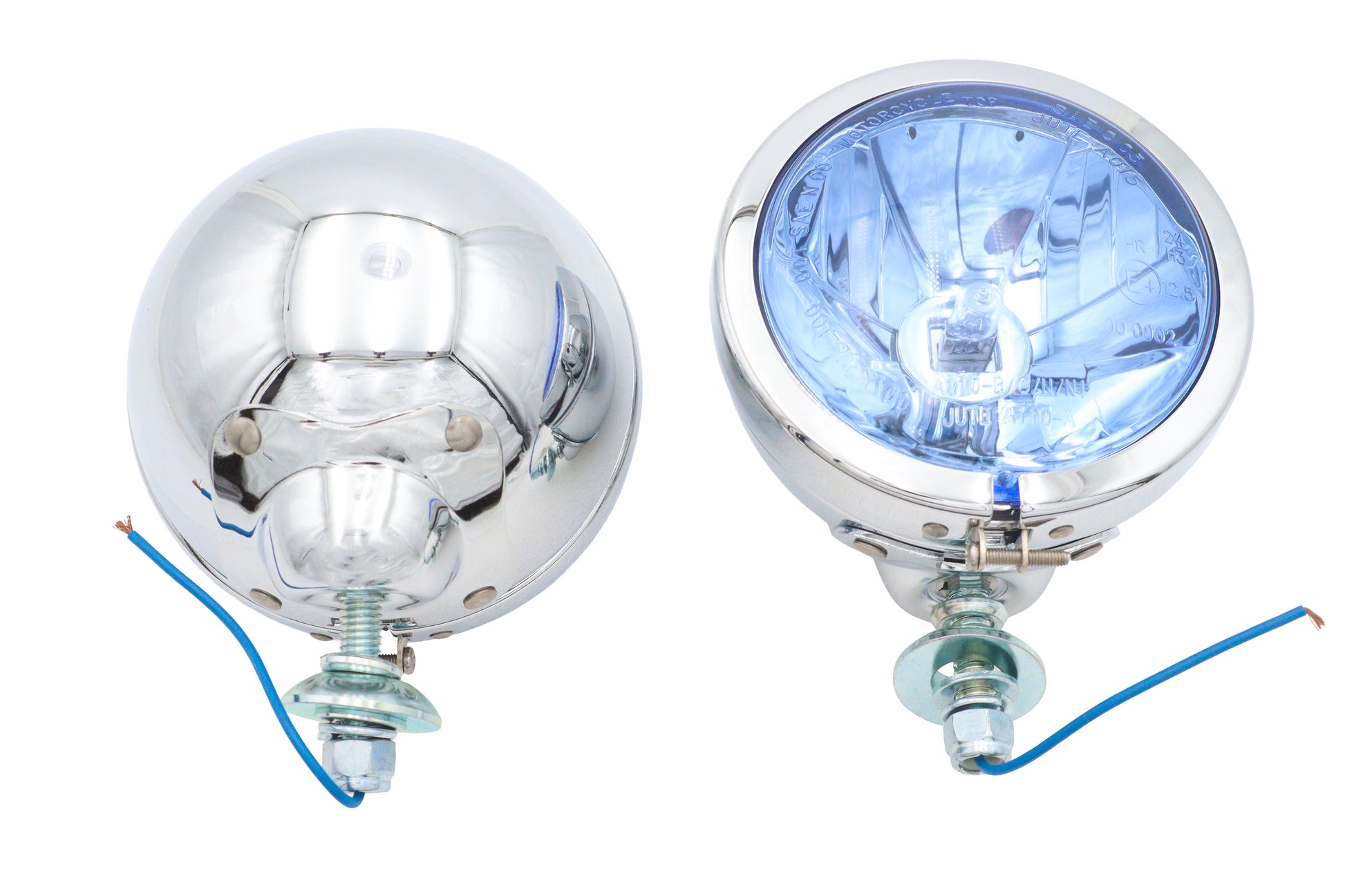 Wyatt Gatling H-3 Spotlamp Set with Blue Lens for Harley Davidson FL 1964-1973
