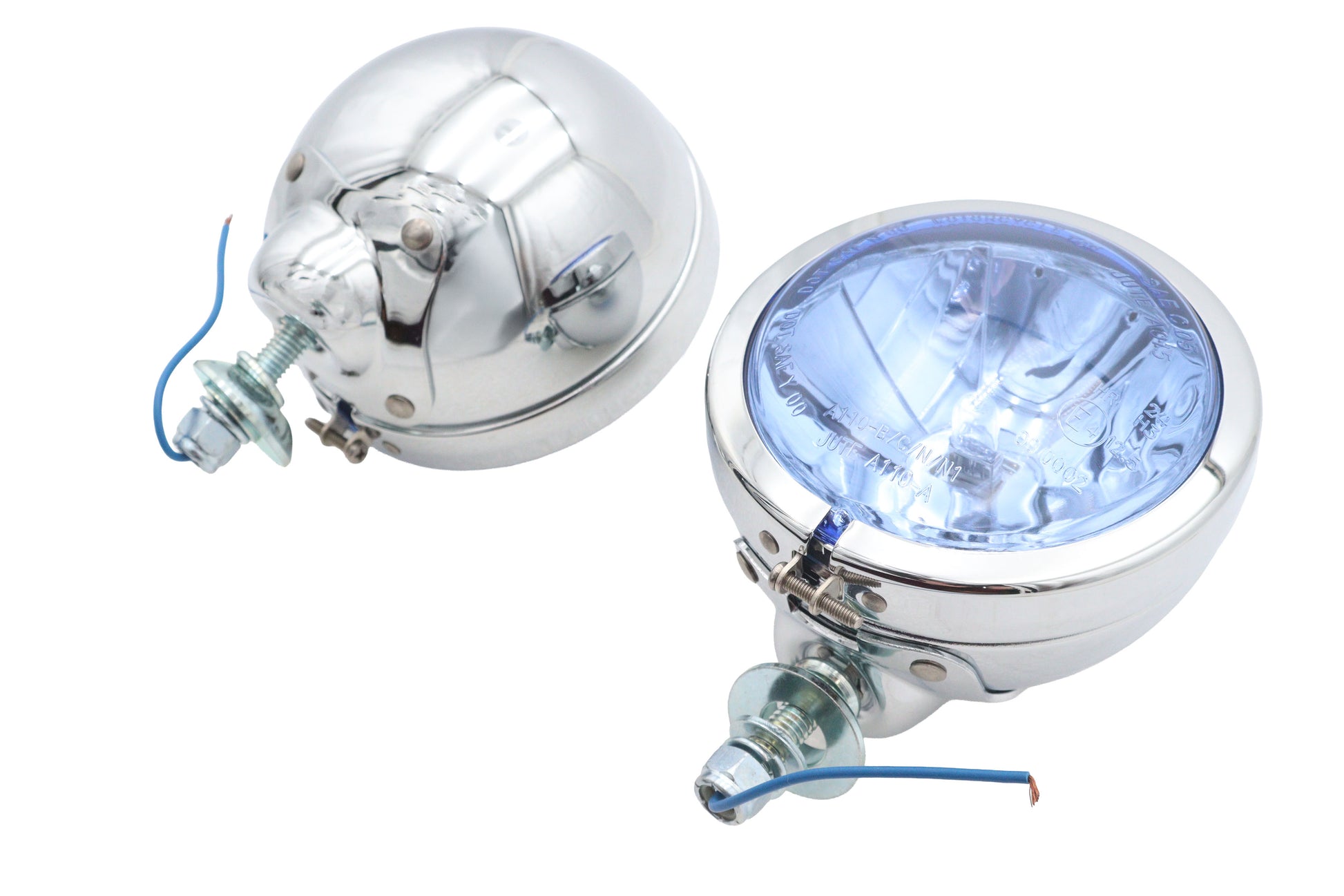Wyatt Gatling H-3 Spotlamp Set with Blue Lens for Harley Davidson FL 1964-1973