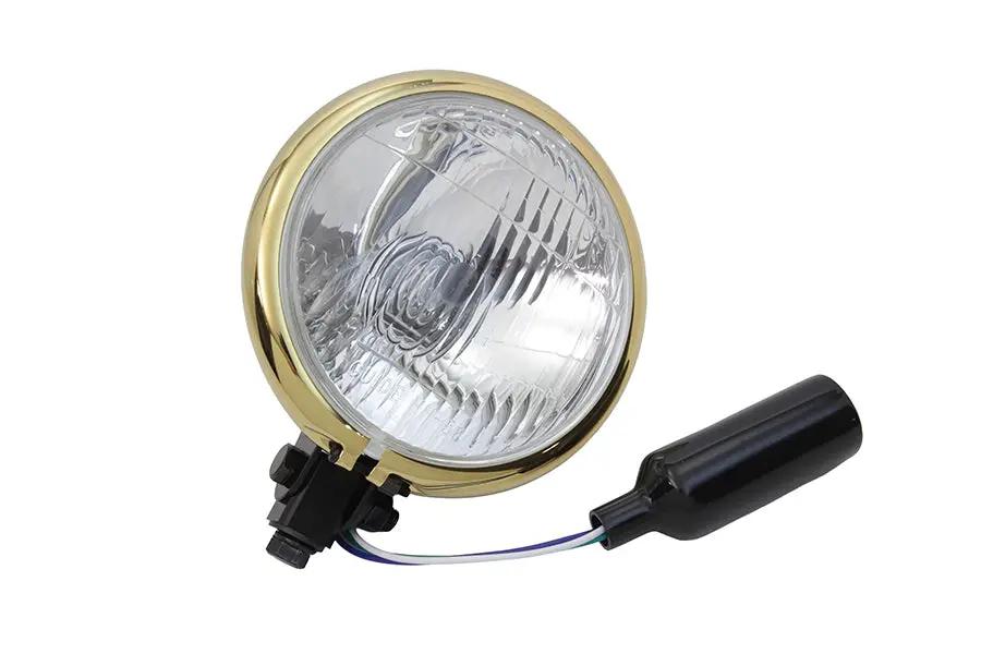 Wyatt Gatling 5-3/4 inch Headlamp with H-4 Bulb and Brass Plated Rim by Wyatt Gatling