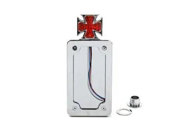 Wyatt Gatling Chrome Billet 2.5 Inch Square LED Maltese Lamp with Vertical Side Mount License Plate Frame for Harley Davidson FXST by Wyatt Gatling