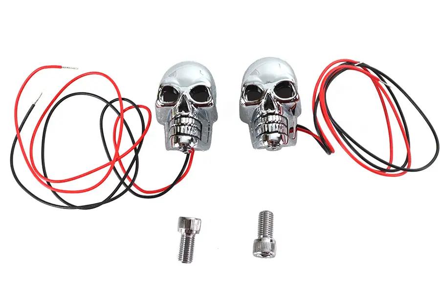 Wyatt Gatling 07254A 2 Inch Chrome Skull Marker Lamp with Red LED – Decorative Showpiece by Wyatt Gatling