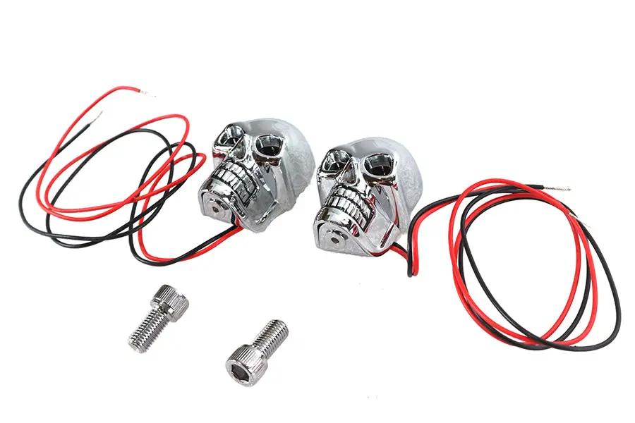 Wyatt Gatling 07254A 2 Inch Chrome Skull Marker Lamp with Red LED – Decorative Showpiece by Wyatt Gatling