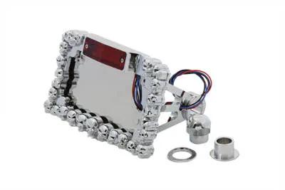 V-Twin Chrome Skull Type Tail Lamp Assembly with Side Mount Horizontal Skull Plate Frame - Part #08712 by V-Twin