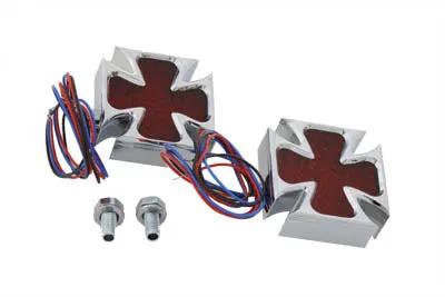 Wyatt Gatling Chrome Maltese Marker Lamp Set Part #76130S2 with Red Lens, 2-1/2 Inch Square by Wyatt Gatling