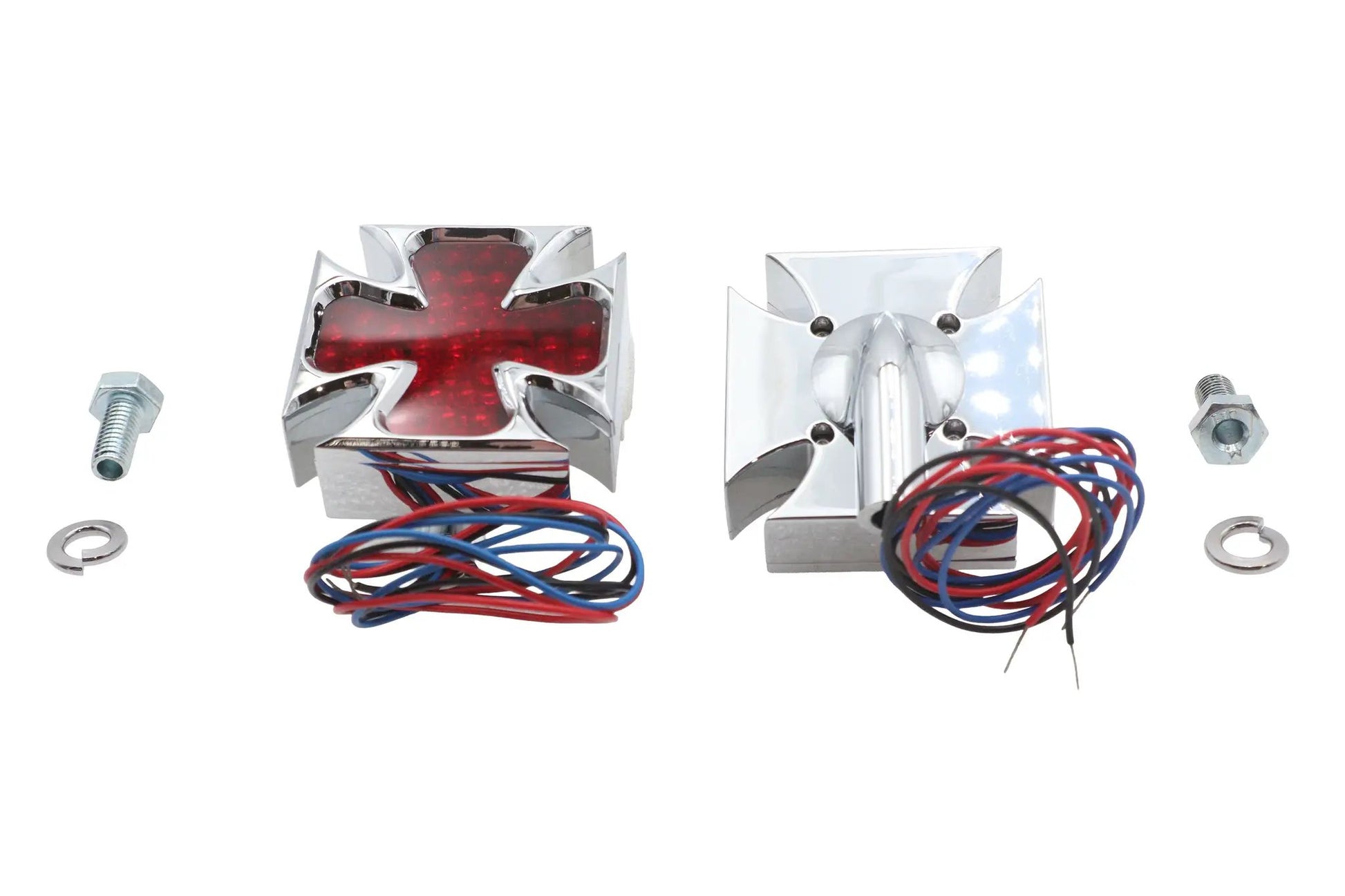 Wyatt Gatling Chrome Maltese Marker Lamp Set Part #76130S2 with Red Lens, 2-1/2 Inch Square by Wyatt Gatling