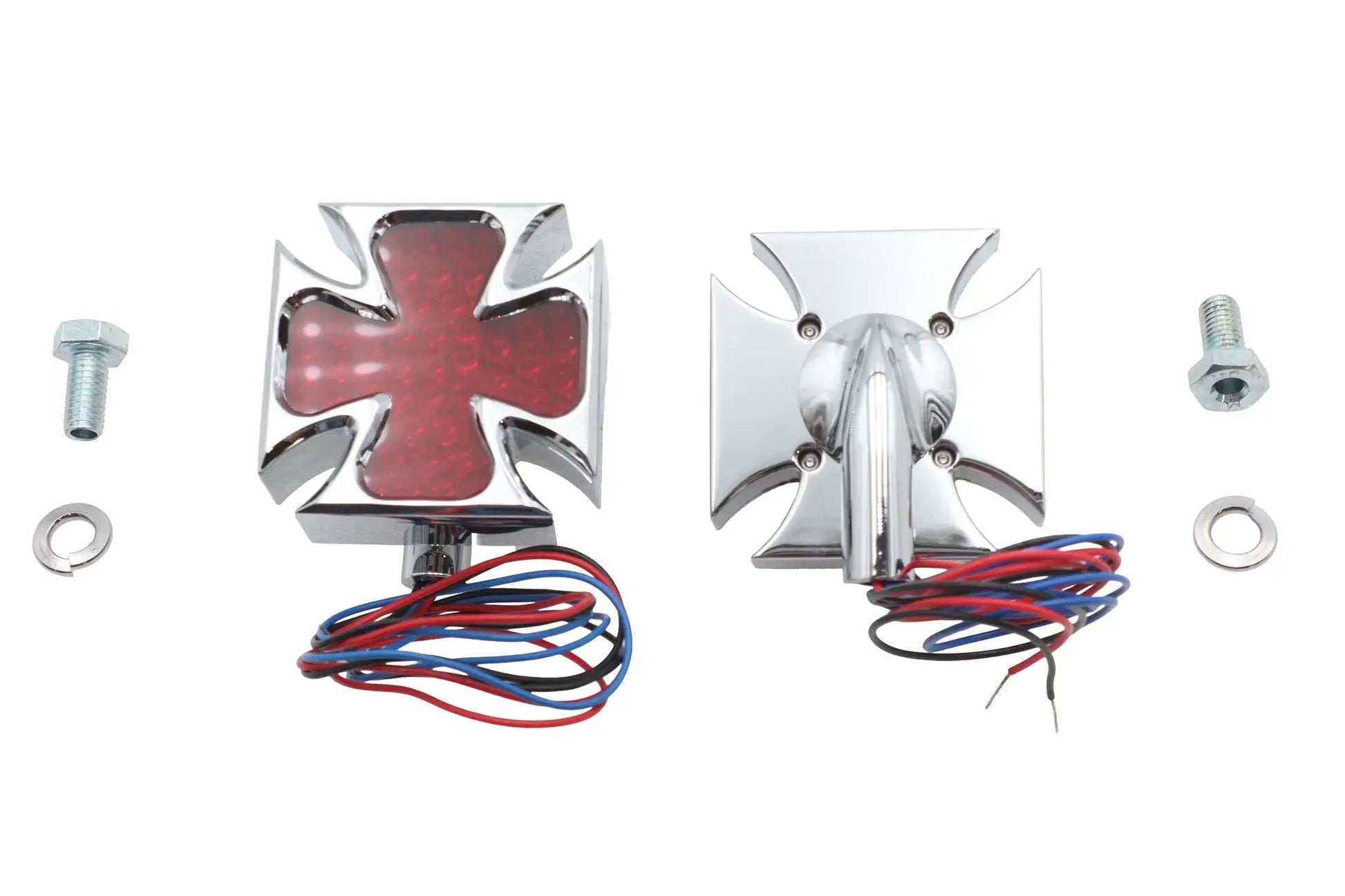 Wyatt Gatling Chrome Maltese Marker Lamp Set Part #76130S2 with Red Lens, 2-1/2 Inch Square by Wyatt Gatling
