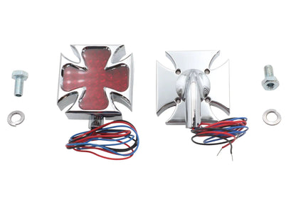 Wyatt Gatling Chrome Maltese Marker Lamp Set Part #76130S2 with Red Lens, 2-1/2 Inch Square by Wyatt Gatling