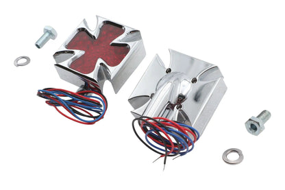 Wyatt Gatling Chrome Maltese Marker Lamp Set Part #76130S2 with Red Lens, 2-1/2 Inch Square by Wyatt Gatling