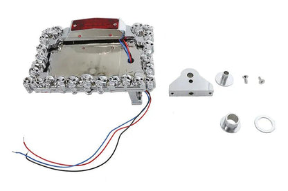 V-Twin Chrome Skull Style Tail Lamp Assembly with Side Mount Horizontal Skull Plate Frame by V-Twin