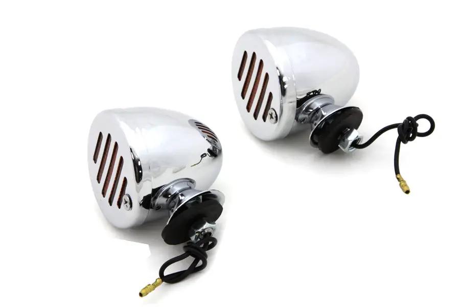 Wyatt Gatling Chrome Shielded Bullet Marker Lamp Set with Amber Lens – 12V Decorative Lighting by Wyatt Gatling