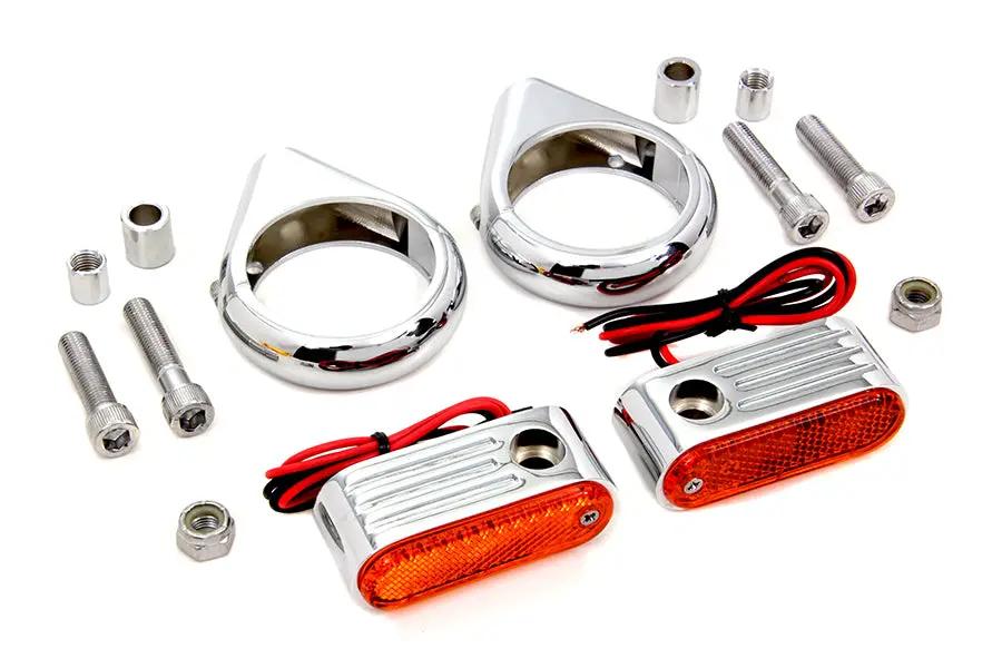Wyatt Gatling 33-0904 Front Turn Signal Kit with 49mm Fork Clamps and Amber Lens by Wyatt Gatling