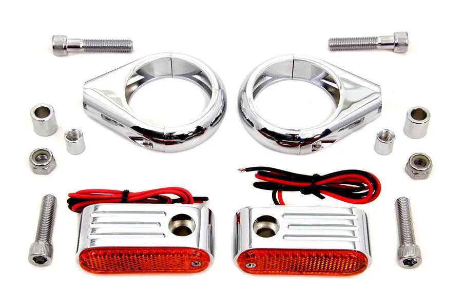 Wyatt Gatling 33-0904 Front Turn Signal Kit with 49mm Fork Clamps and Amber Lens by Wyatt Gatling