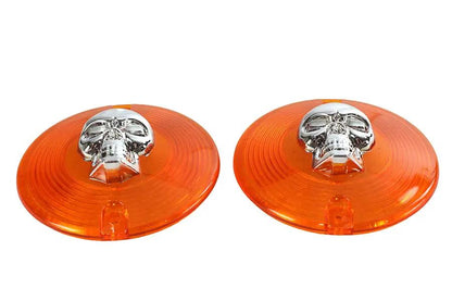 Wyatt Gatling Turn Signal Lens Set with Skull Amber for Harley Davidson FLT by Wyatt Gatling