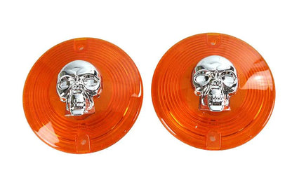 Wyatt Gatling Turn Signal Lens Set with Skull Amber for Harley Davidson FLT by Wyatt Gatling